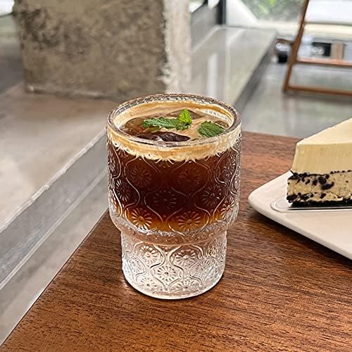 כוסות זכוכית כלי זכוכית וינטג '| סט של 4 כוסות קוקטייל שקופות בסגנון דפוס גדול ומפורסם בסגנון ערימה, כלי שתייה